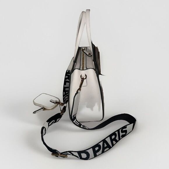 KARL LAGERFELD PARIS MAYBELLE DUO TOP HANDLE SATCHEL PURSE CROSSBODY WHT PIN NWT - Picture 7 of 11